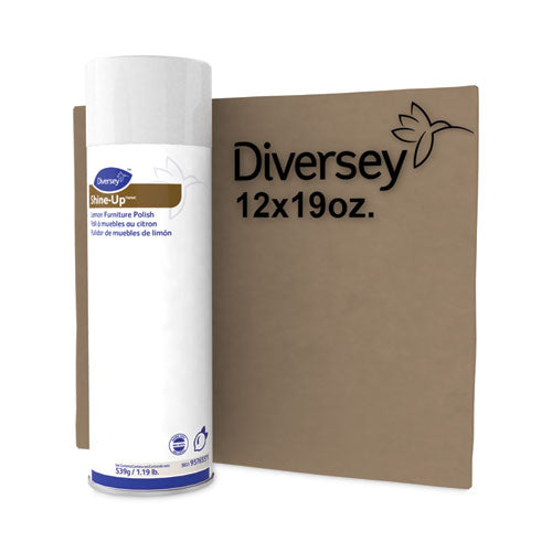 Image of Diversey 95765571 Shine-Up Furniture Cleaner, Lemon Scent, 13.8 oz Aerosol Spray, 12/Carton