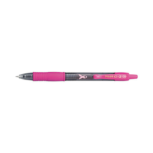 Image of Pilot® 31331 G2 Premium Breast Cancer Awareness Gel Pen, Retractable, Fine 0.7 mm, Black Ink, Smoke/Pink Barrel, 2/Pack