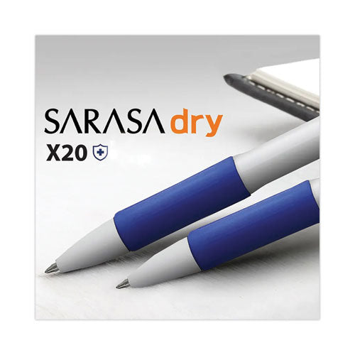 Image of Zebra® 41620 Sarasa Dry X20+ Gel Pen with Antimicrobial Product Protection, Retractable, Fine 0.7 mm, Blue Ink, White/Blue Barrel, Dozen