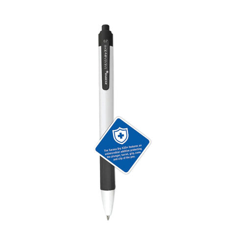 Image of Zebra® 41610 Sarasa Dry X20+ Gel Pen with Antimicrobial Product Protection, Retractable, Fine 0.7 mm, Black Ink, White/Black Barrel, Dozen