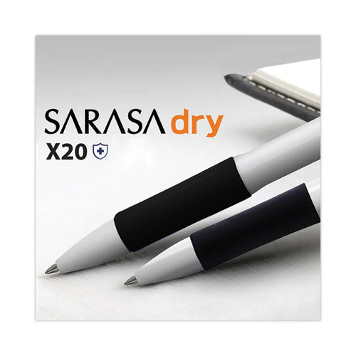 Image of Zebra® 41610 Sarasa Dry X20+ Gel Pen with Antimicrobial Product Protection, Retractable, Fine 0.7 mm, Black Ink, White/Black Barrel, Dozen