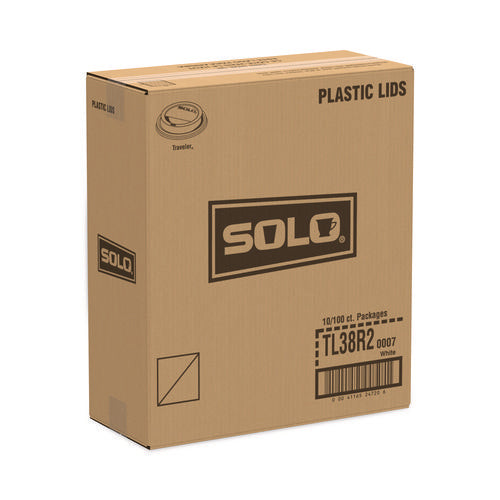 Image of SOLO® TL38R2-0007 Traveler Dome Hot Cup Lid, Fits 8 oz Hot Cups, Plastic, White, 100/Pack, 10 Packs/Carton