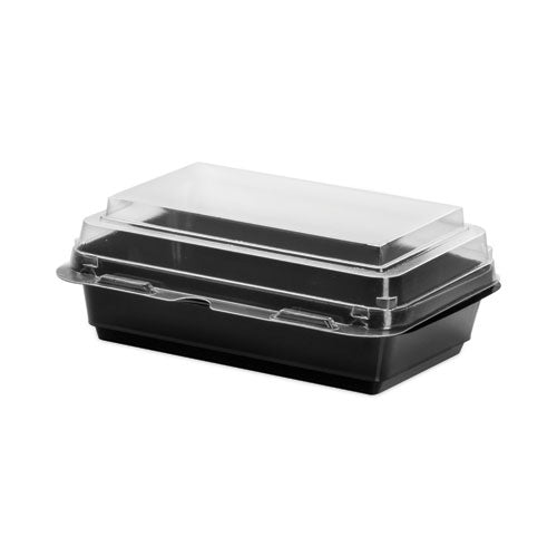 Image of SOLO® 846612-PS94 Creative Carryouts Hinged Plastic Hot Deli Boxes, 24 Oz, 7.87 X 5.4 X 2.1, Black/clear, 200/carton