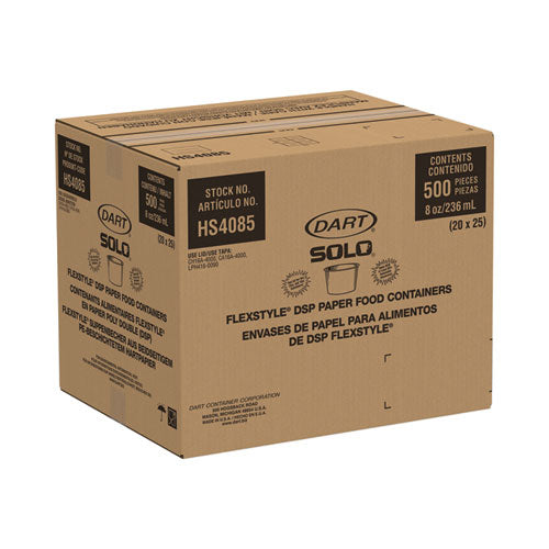 Image of SOLO® HS4085-2050 Flexstyle Double Poly Paper Containers, 8 oz, White, Paper, 25/Pack, 20 Packs/Carton