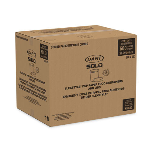 Image of SOLO® KHB32A-2050 Flexstyle Double Poly Food Combo Packs, 32 oz, White, Paper, 25 Cups and 25 Lids/Pack, 10 Packs/Carton