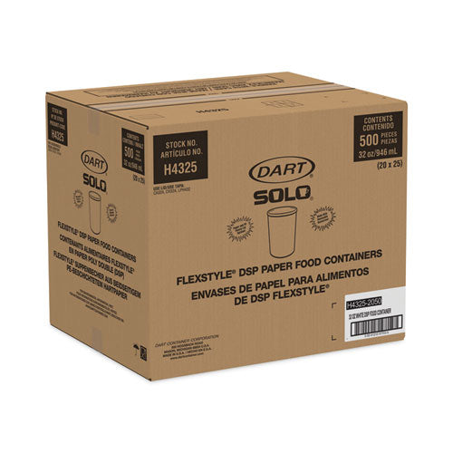 Image of SOLO® H4325-2050 Flexstyle Double Poly Paper Containers, 32 oz, White, Paper, 25/Pack, 20 Packs/Carton