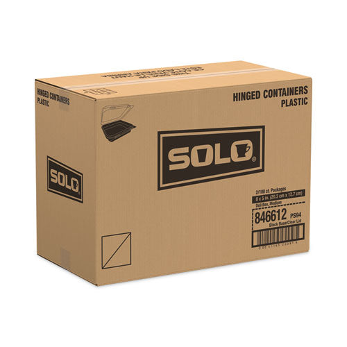 Image of SOLO® 846612-PS94 Creative Carryouts Hinged Plastic Hot Deli Boxes, 24 Oz, 7.87 X 5.4 X 2.1, Black/clear, 200/carton
