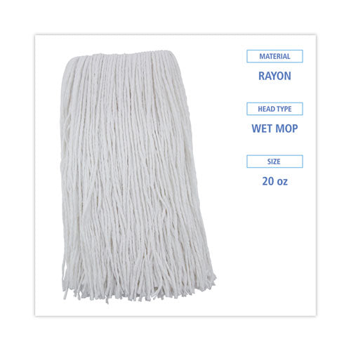 Image of Boardwalk® BWK220RCT Premium Cut-End Wet Mop Heads, Rayon, 20 oz, White, 12/Carton