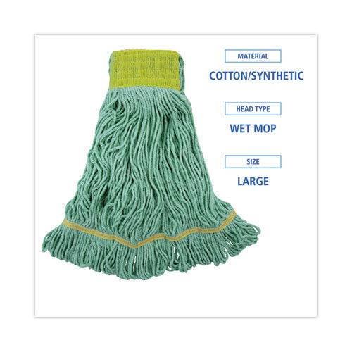 Image of Boardwalk® BWK1200LCT Ecomop Looped-End Mop Head, Recycled Fibers, Large Size, Green, 12/carton