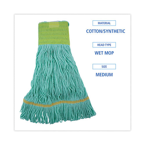 Image of Boardwalk® BWK1200MCT Ecomop Looped-End Mop Head, Recycled Fibers, Medium Size, Green, 12/carton