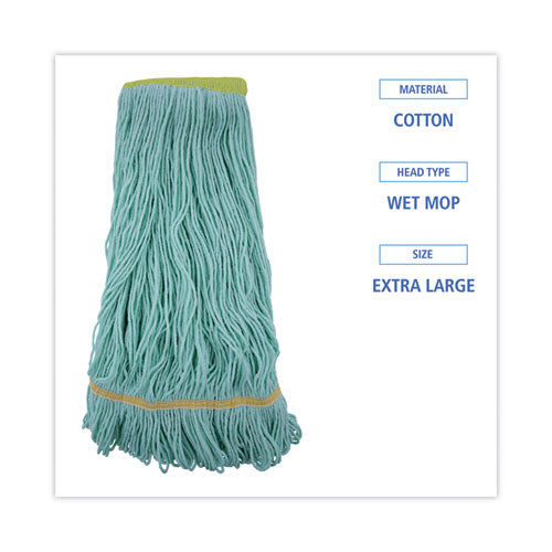 Image of Boardwalk® BWK1200XLCT EcoMop Looped-End Mop Head, Recycled Fibers, Extra Large Size, Green, 12/Carton