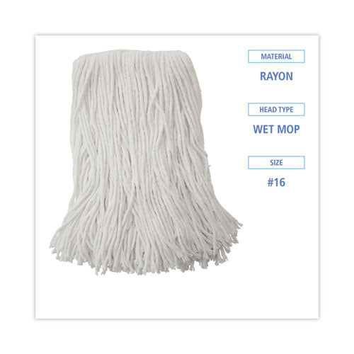 Image of Boardwalk® BWK2016R Mop Head, Value Standard Head, Rayon Fiber, Cut-End, #16, White, 12/Carton