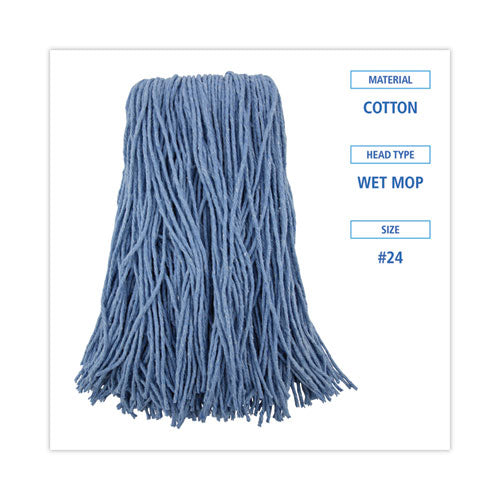 Image of Boardwalk® BWK2024B Mop Head, Standard Head, Cotton/synthetic Fiber, Cut-End, #24, Blue, 12/carton