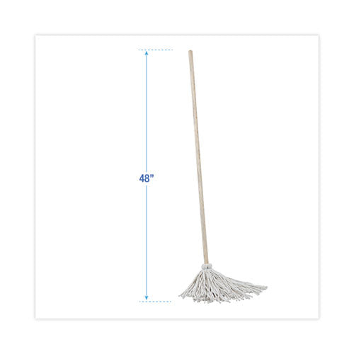 Image of Boardwalk® BWK112C Handle/Deck Mops, #12 White Cotton Head, 48" Natural Wood Handle, 6/Pack