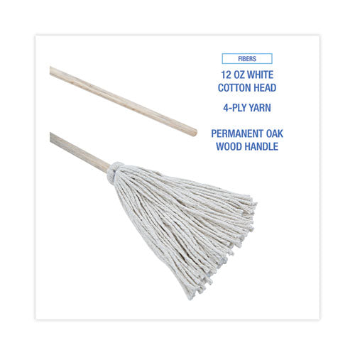 Image of Boardwalk® BWK112C Handle/Deck Mops, #12 White Cotton Head, 48" Natural Wood Handle, 6/Pack