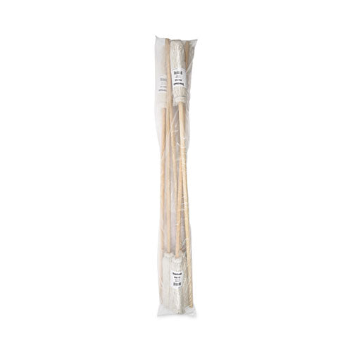 Image of Boardwalk® BWK112C Handle/Deck Mops, #12 White Cotton Head, 48" Natural Wood Handle, 6/Pack