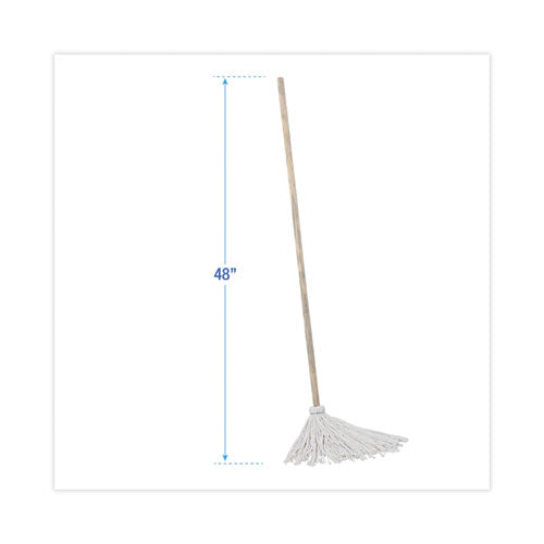 Image of Boardwalk® BWK112R Handle/Deck Mops, #12 White Rayon Head, 48" Natural Wood Handle, 6/Pack