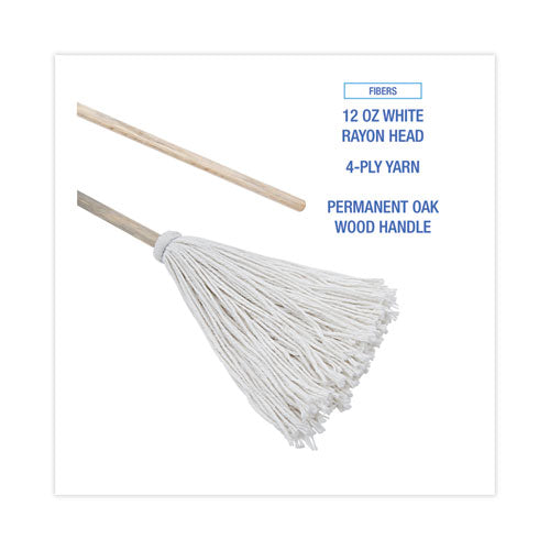 Image of Boardwalk® BWK112R Handle/Deck Mops, #12 White Rayon Head, 48" Natural Wood Handle, 6/Pack