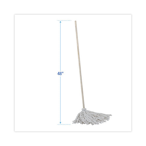 Image of Boardwalk® BWK116C Handle/Deck Mops, #16 White Cotton Head, 48" Natural Wood Handle