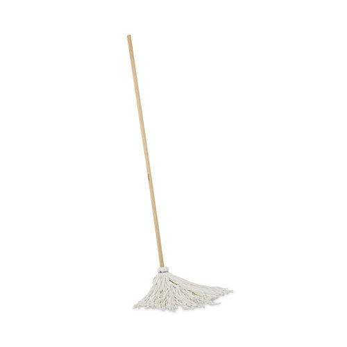 Image of Boardwalk® BWK116R Handle/Deck Mops, #16 White Rayon Head, 48" Natural Wood Handle