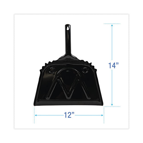 Image of Boardwalk® 528147 Metal Dust Pan, 12 x 14, 5" Handle, 20-Gauge Steel, Black, 12/Carton