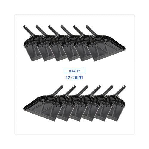 Image of Boardwalk® 528147 Metal Dust Pan, 12 x 14, 5" Handle, 20-Gauge Steel, Black, 12/Carton