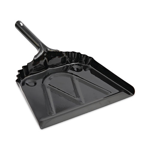 Image of Boardwalk® 528147 Metal Dust Pan, 12 x 14, 5" Handle, 20-Gauge Steel, Black, 12/Carton