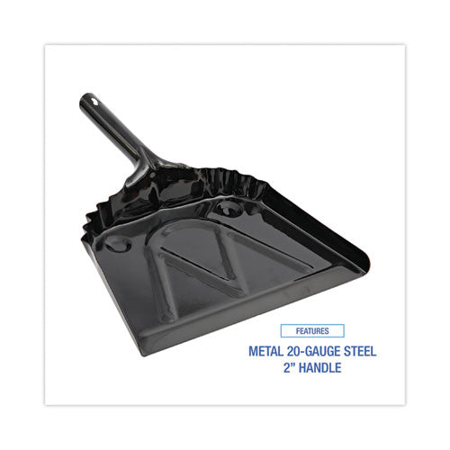Image of Boardwalk® 528147 Metal Dust Pan, 12 x 14, 5" Handle, 20-Gauge Steel, Black, 12/Carton