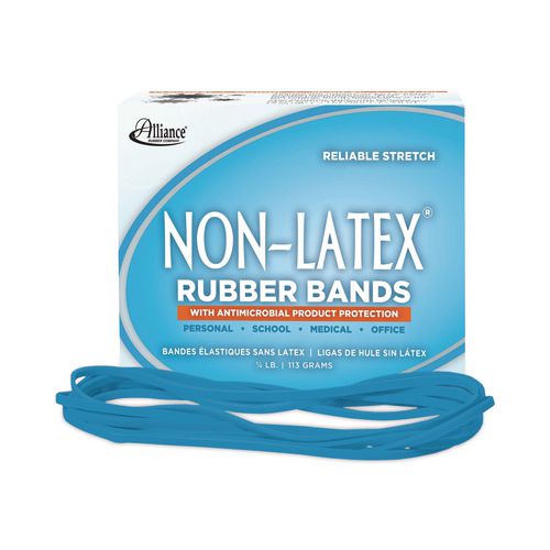 Image of Alliance® 42179 Antimicrobial Non-Latex Rubber Bands, Size 117b, 0.06" Gauge, Cyan Blue, 4 Oz Box, 62/box