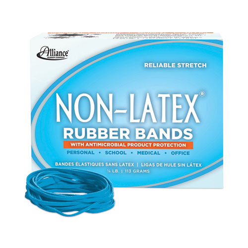 Image of Alliance® 42339 Antimicrobial Non-Latex Rubber Bands, Size 33, 0.04" Gauge, Cyan Blue, 4 Oz Box, 180/box