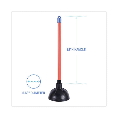 Image of Boardwalk® 528188 Toilet Plunger, 18" Plastic Handle, 5.63" Dia, Red/black, 6/carton