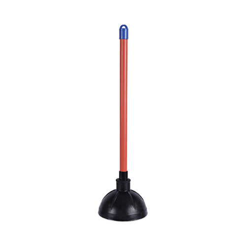 Image of Boardwalk® BWK09201EA Toilet Plunger, 18" Plastic Handle, 5.63" Dia, Red/black