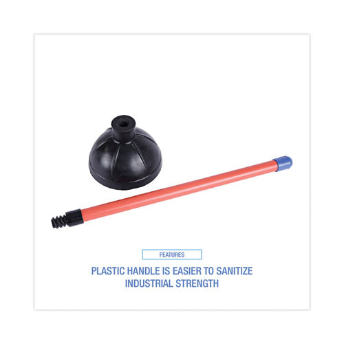 Image of Boardwalk® BWK09201EA Toilet Plunger, 18" Plastic Handle, 5.63" Dia, Red/black