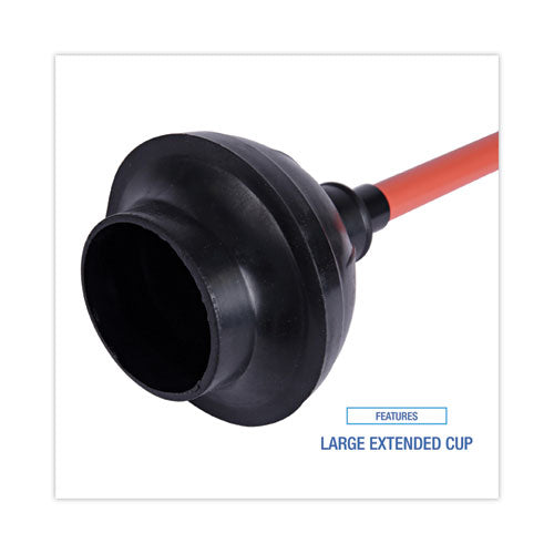 Image of Boardwalk® BWK09201EA Toilet Plunger, 18" Plastic Handle, 5.63" Dia, Red/black
