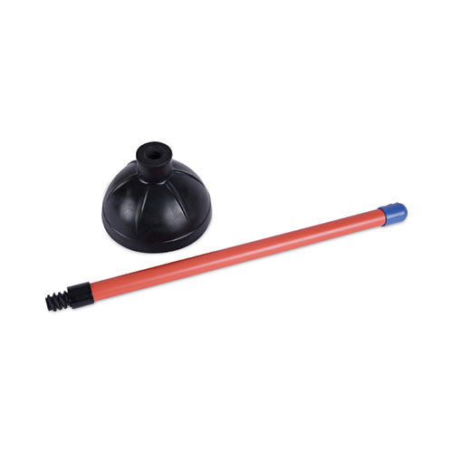 Image of Boardwalk® BWK09201EA Toilet Plunger, 18" Plastic Handle, 5.63" Dia, Red/black