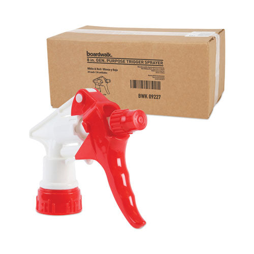 Image of Boardwalk® 511264 General Purpose Trigger Sprayer, 8" Tube, Fits 16 oz to 24 oz Bottles, Red/White, 24/Carton