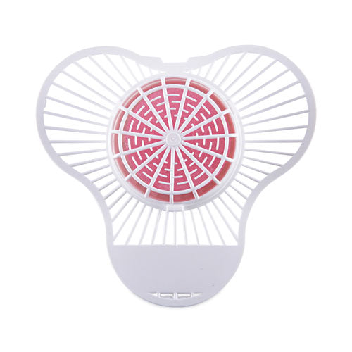 Image of Boardwalk® 3USPBP012I072M202143000 Urinal Screen with Para Deodorizer Block, Cherry Scent, Red/White, 3 oz, 12/Box