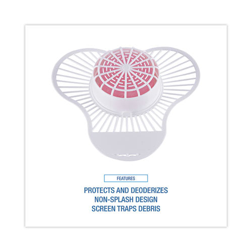 Image of Boardwalk® 3USPBP012I072M202143000 Urinal Screen with Para Deodorizer Block, Cherry Scent, Red/White, 3 oz, 12/Box