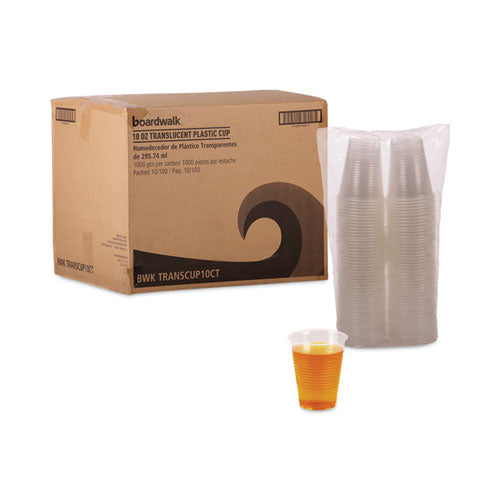 Image of Boardwalk® BWKTRANSCUP10CT Translucent Plastic Cold Cups, 10 oz, 100/Sleeve, 10 Sleeves/Carton
