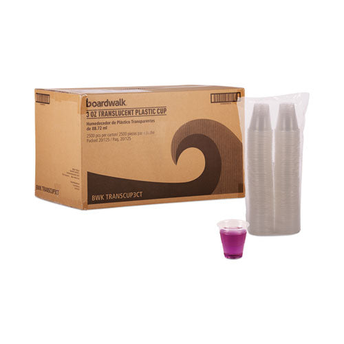 Image of BoardwalkÂ® Translucent Plastic Cold Cups, 3 oz, 125/Sleeve, 20 Sleeves/Carton