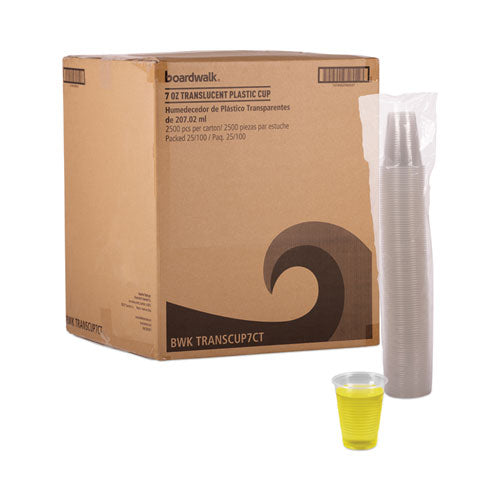 Image of Boardwalk® BWKTRANSCUP7CT Translucent Plastic Cold Cups, 7 oz, 100/Sleeve, 25 Sleeves/Carton