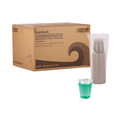 Image of Boardwalk® BWKTRANSCUP12CT Translucent Plastic Cold Cups, 12 oz, 50/Sleeve, 20 Sleeves/Carton