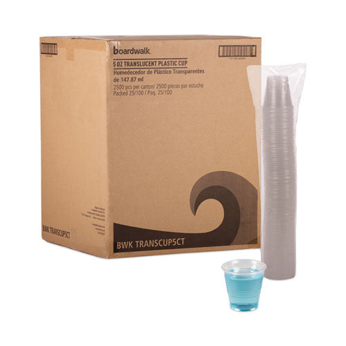 Image of Boardwalk® BWKTRANSCUP5CT Translucent Plastic Cold Cups, 5 oz, 100/Sleeve, 25 Sleeves/Carton