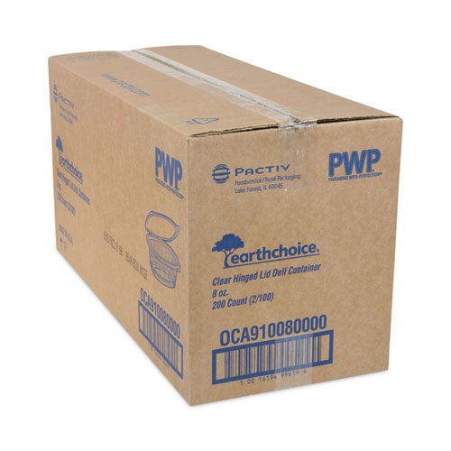 Image of Pactiv Evergreen 0CA910080000 EarthChoice Recycled PET Hinged Container, 8 oz, 4.92 x 5.87 x 1.32, Clear, Plastic, 200/Carton