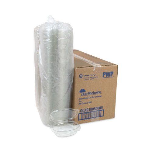 Image of Pactiv Evergreen 0CA910080000 EarthChoice Recycled PET Hinged Container, 8 oz, 4.92 x 5.87 x 1.32, Clear, Plastic, 200/Carton