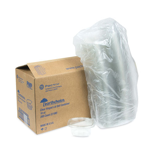 Image of Pactiv Evergreen 0CA910160000 EarthChoice Recycled PET Hinged Container, 16 oz, 4.92 x 5.87 x 2.48, Clear, Plastic, 200/Carton