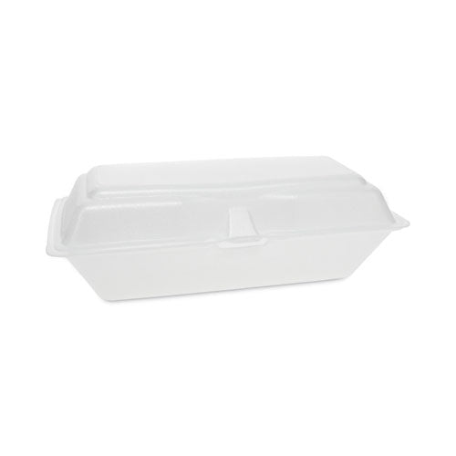 Image of Pactiv Evergreen 0TH10099Y000 Foam Hinged Lid Containers, Single Tab Lock Hoagie, 9.8 x 5 x 3.3, White, 560/Carton