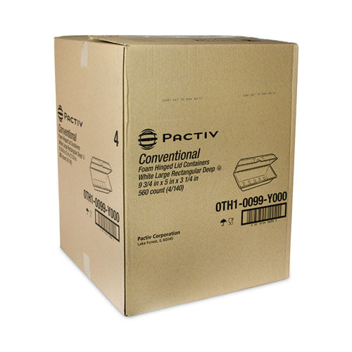 Image of Pactiv Evergreen 0TH10099Y000 Foam Hinged Lid Containers, Single Tab Lock Hoagie, 9.8 x 5 x 3.3, White, 560/Carton