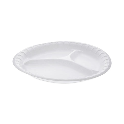 Image of Pactiv Evergreen 0TH10044000Y Placesetter Satin Non-Laminated Foam Dinnerware, 3-Compartment Plate, 10.25" dia, White, 540/Carton