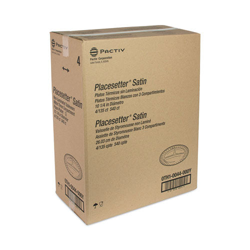 Image of Pactiv Evergreen 0TH10044000Y Placesetter Satin Non-Laminated Foam Dinnerware, 3-Compartment Plate, 10.25" dia, White, 540/Carton